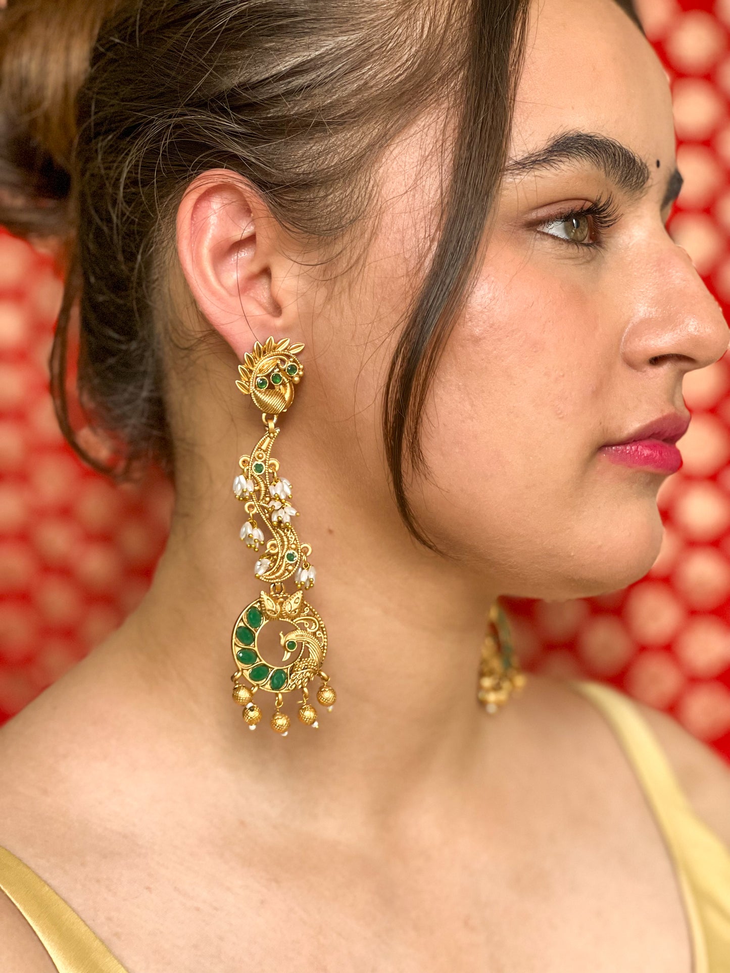 Rasika Green Temple Earrings