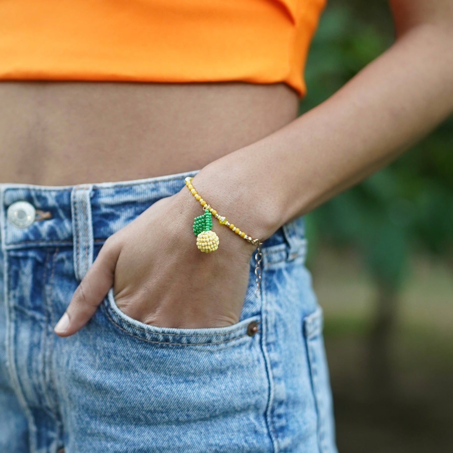 Lemon Charm Handmade Beaded Bracelet