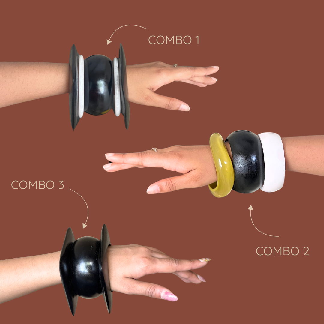 Earthly Black Wooden Bangle Combo