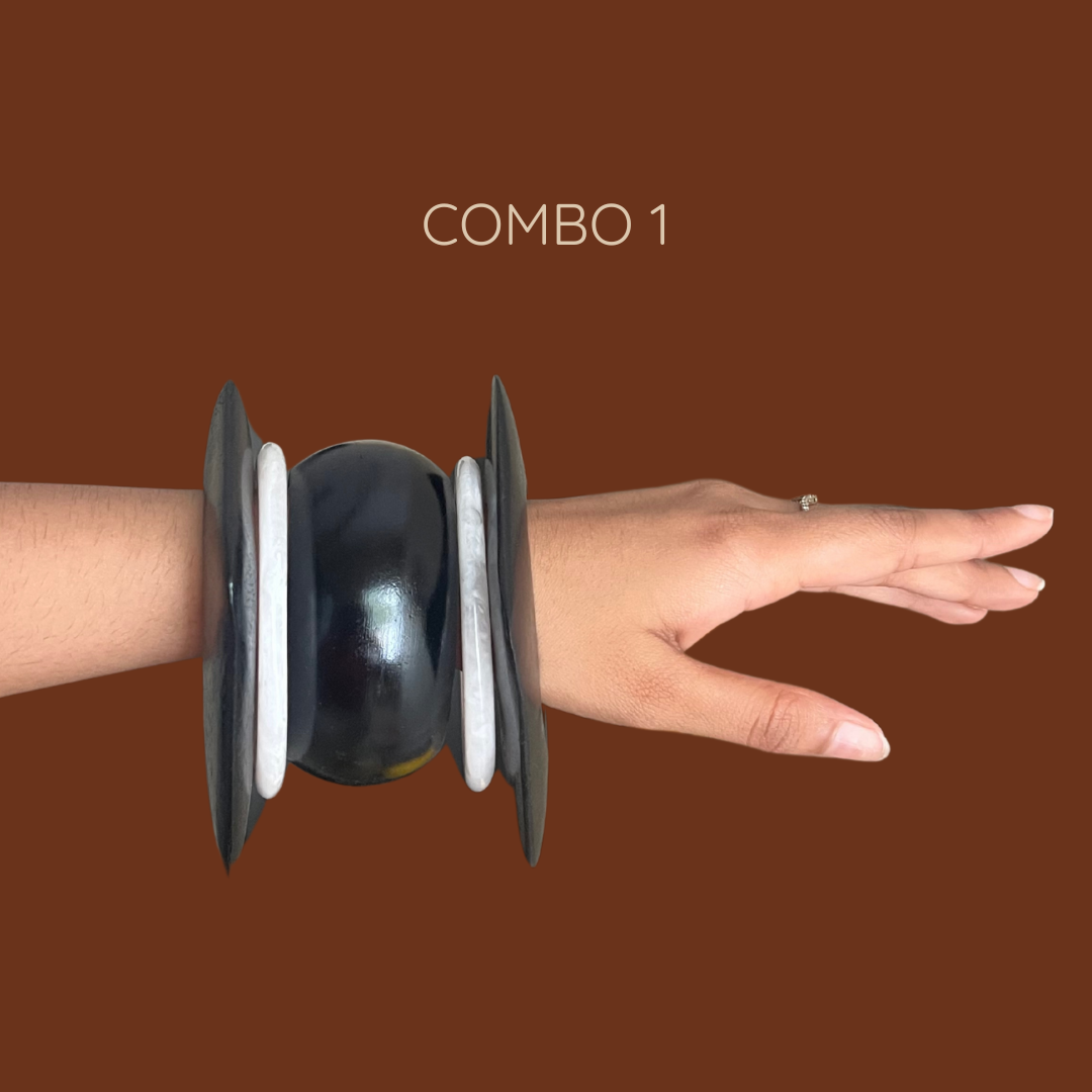 Earthly Black Wooden Bangle Combo