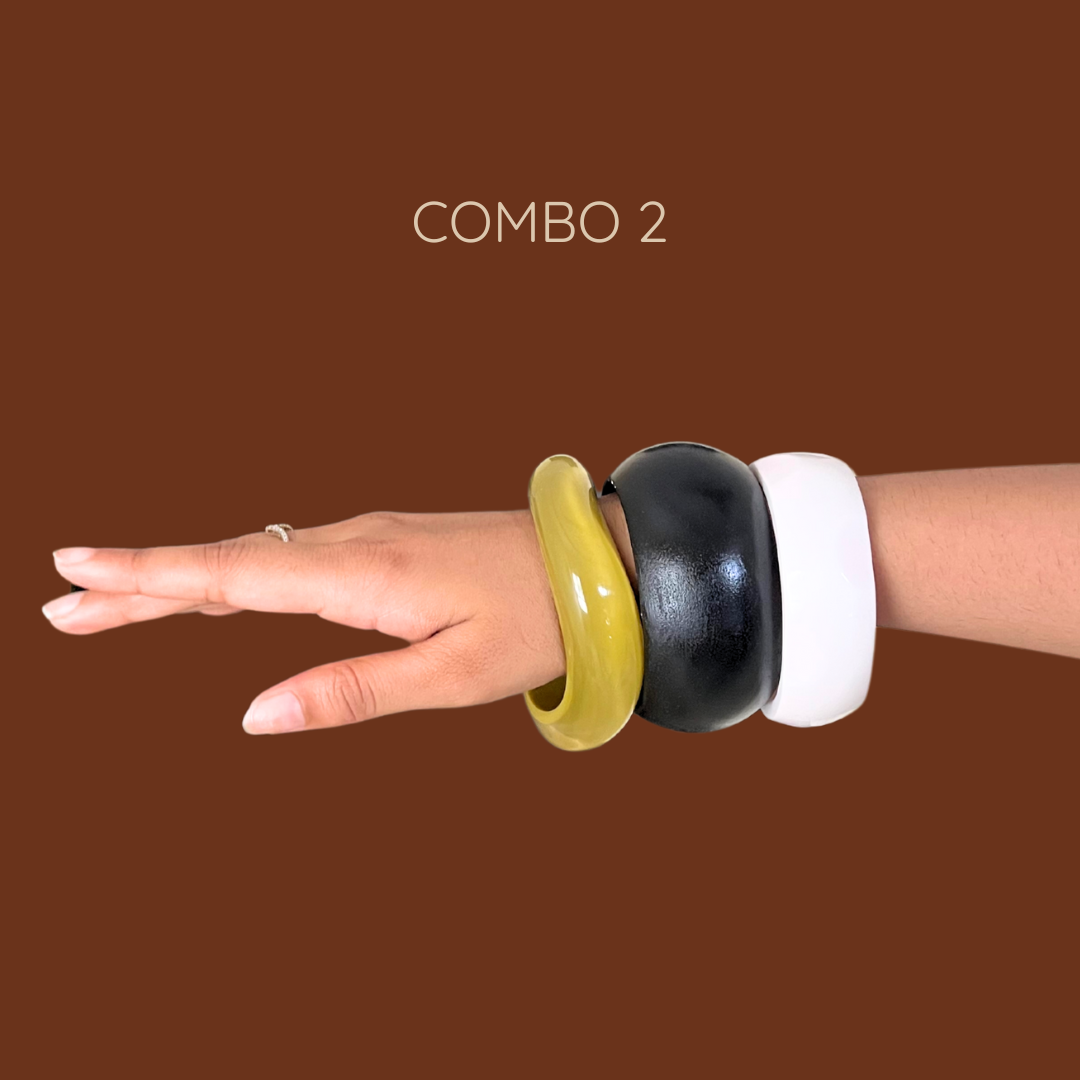 Earthly Black Wooden Bangle Combo