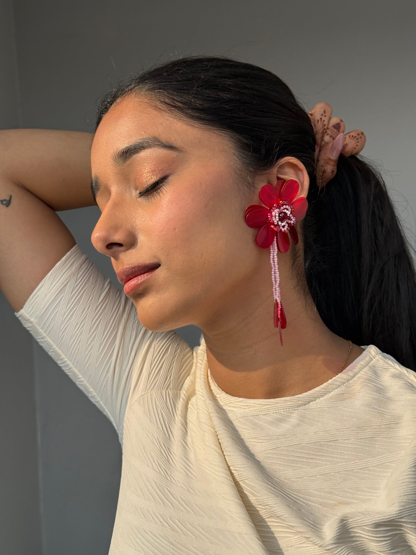 Nargis Red Flower Drop Earring