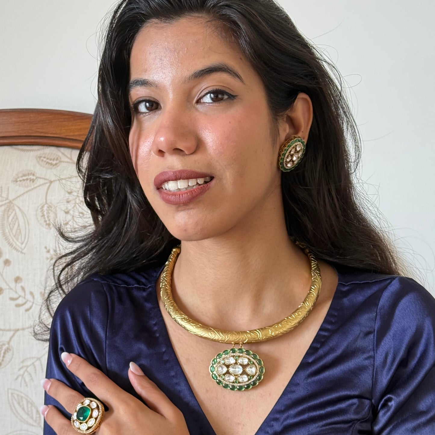 Juhi Emerald Moissanite Necklace Set