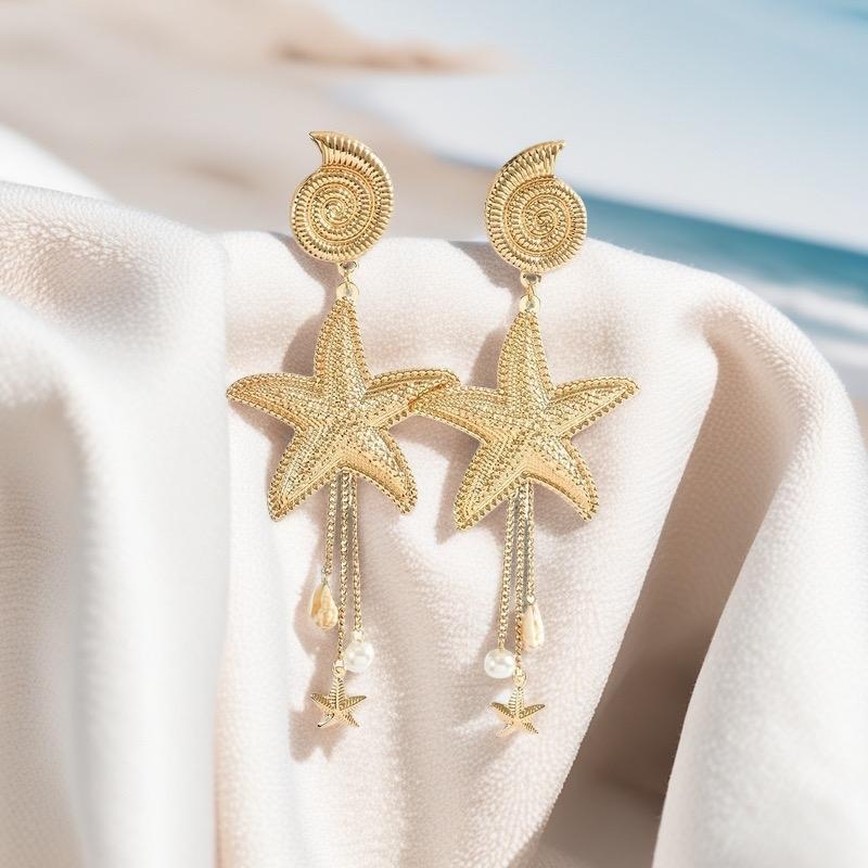 Star Fish Shell Drop Earrings