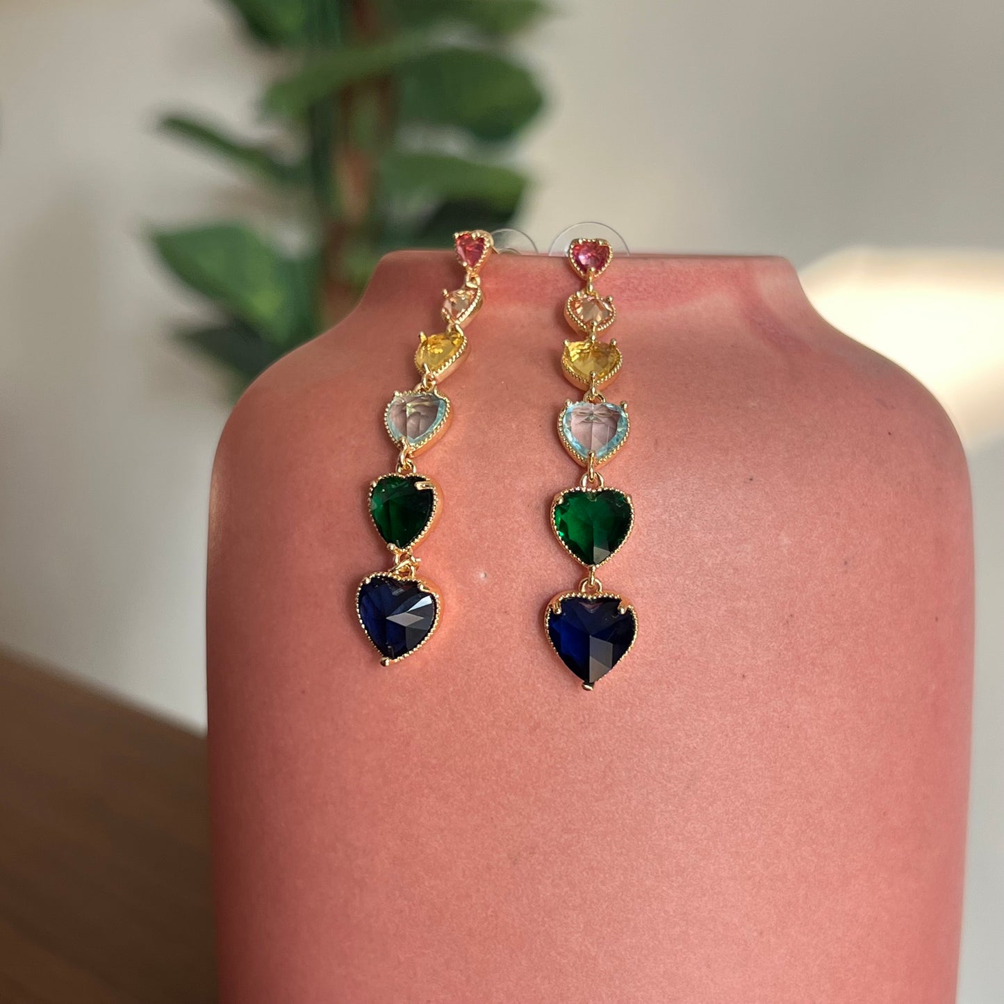 Rainbow Heart Cascade Earrings