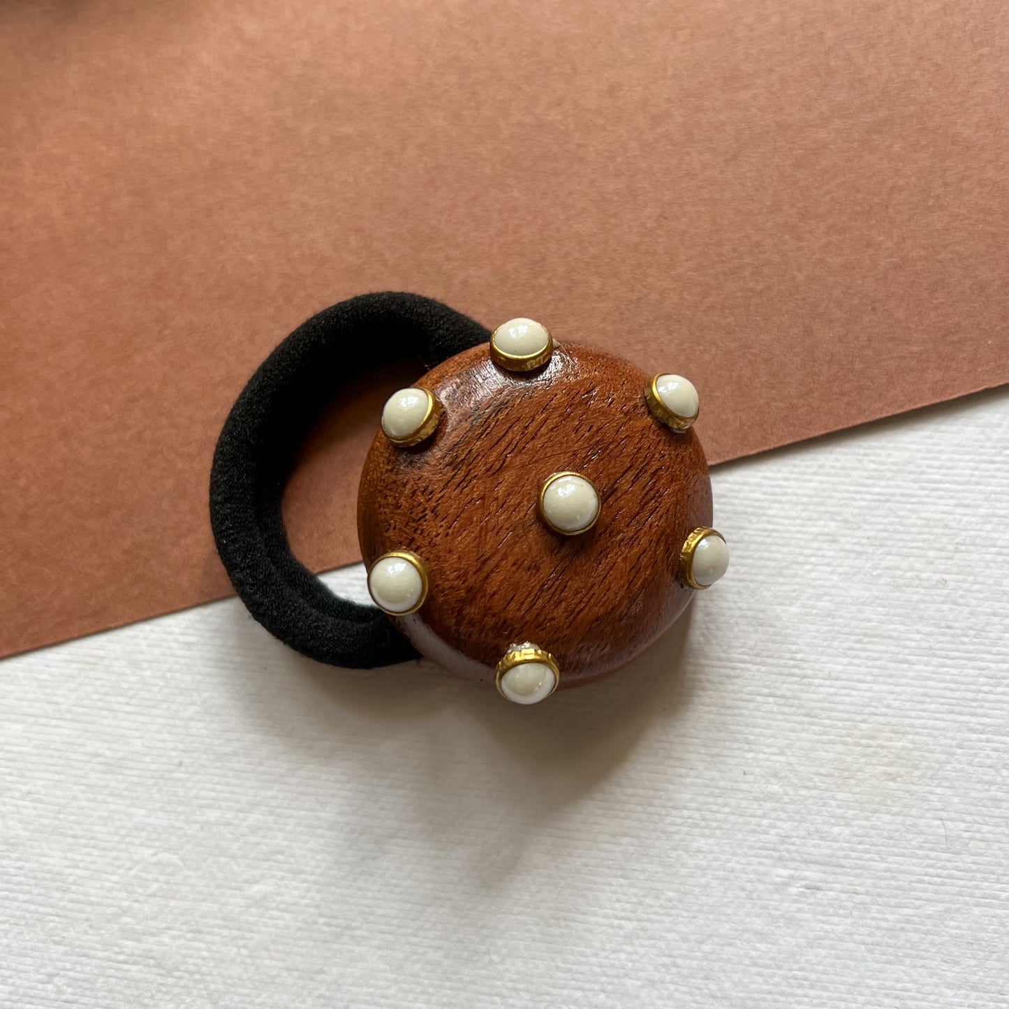 Studded Wooden Hair Tie
