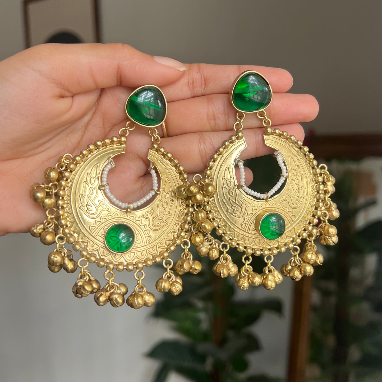 Emerald Chandrika Gold Earrings