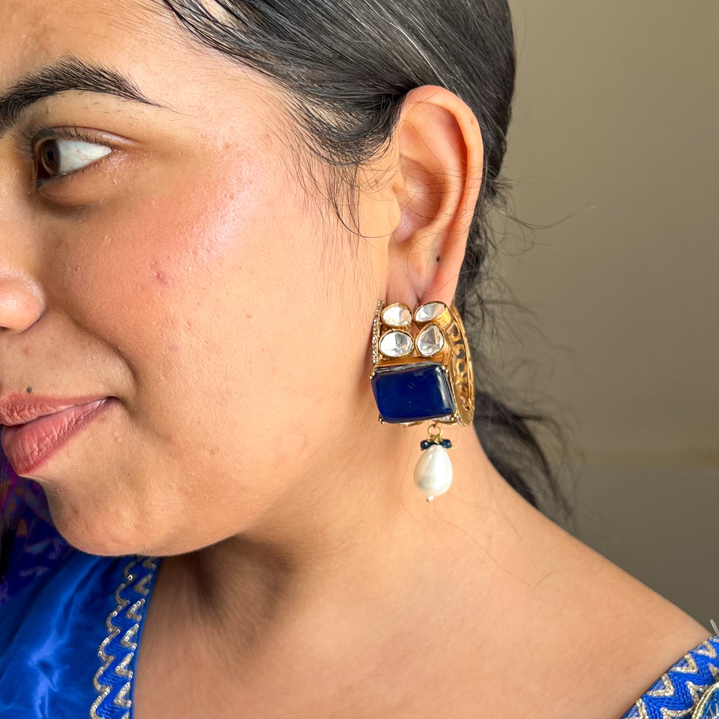 Rajwada Kundan Handcrafted Pearl Drop Earrings