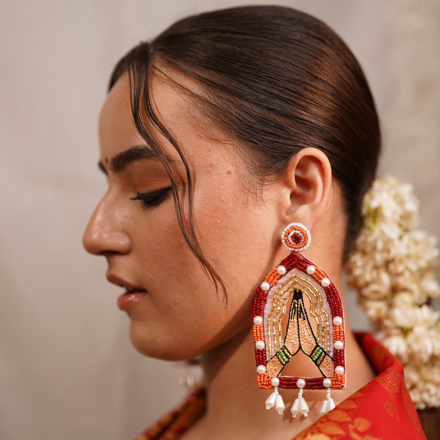 Khamma Ghani Red Handmade Beaded Earrings