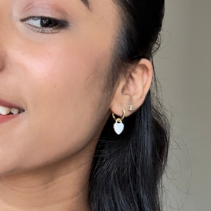 White Heart Drop Hoops