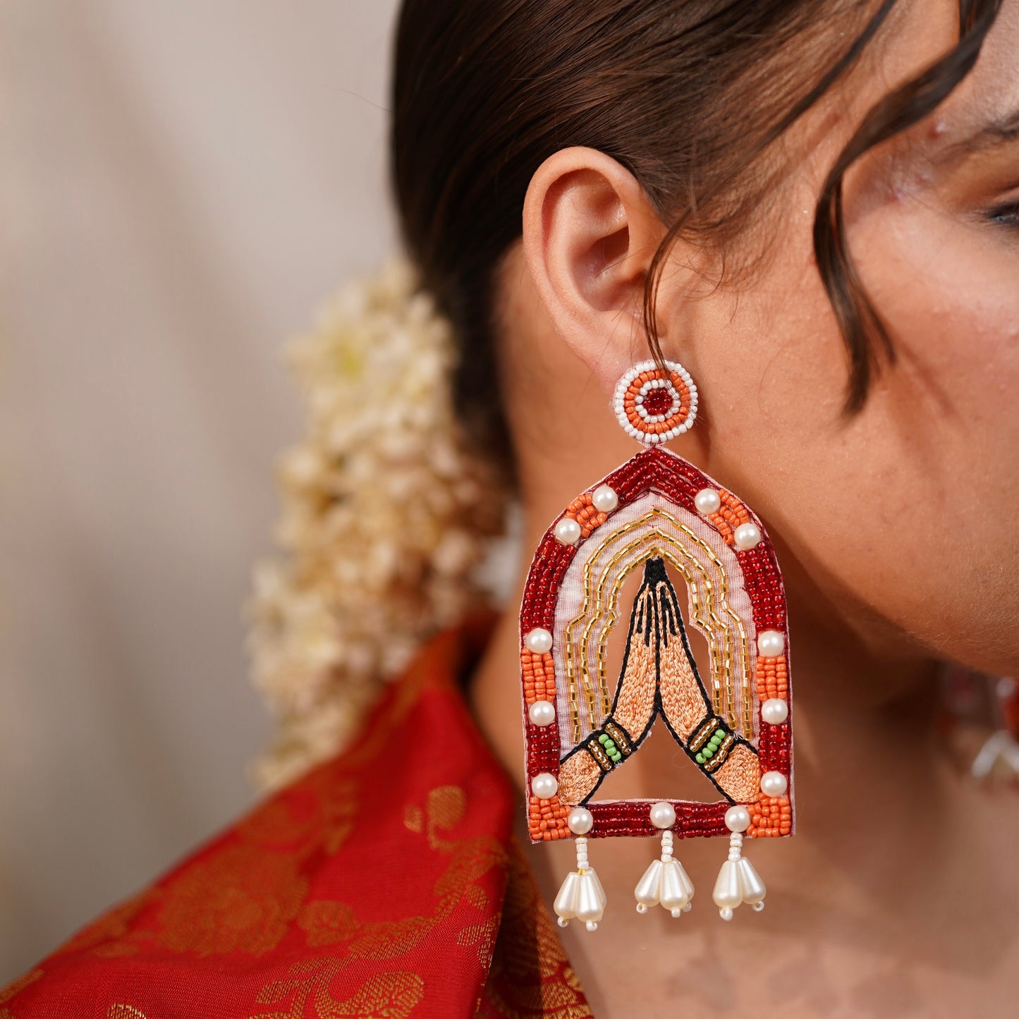 Khamma Ghani Red Handmade Beaded Earrings