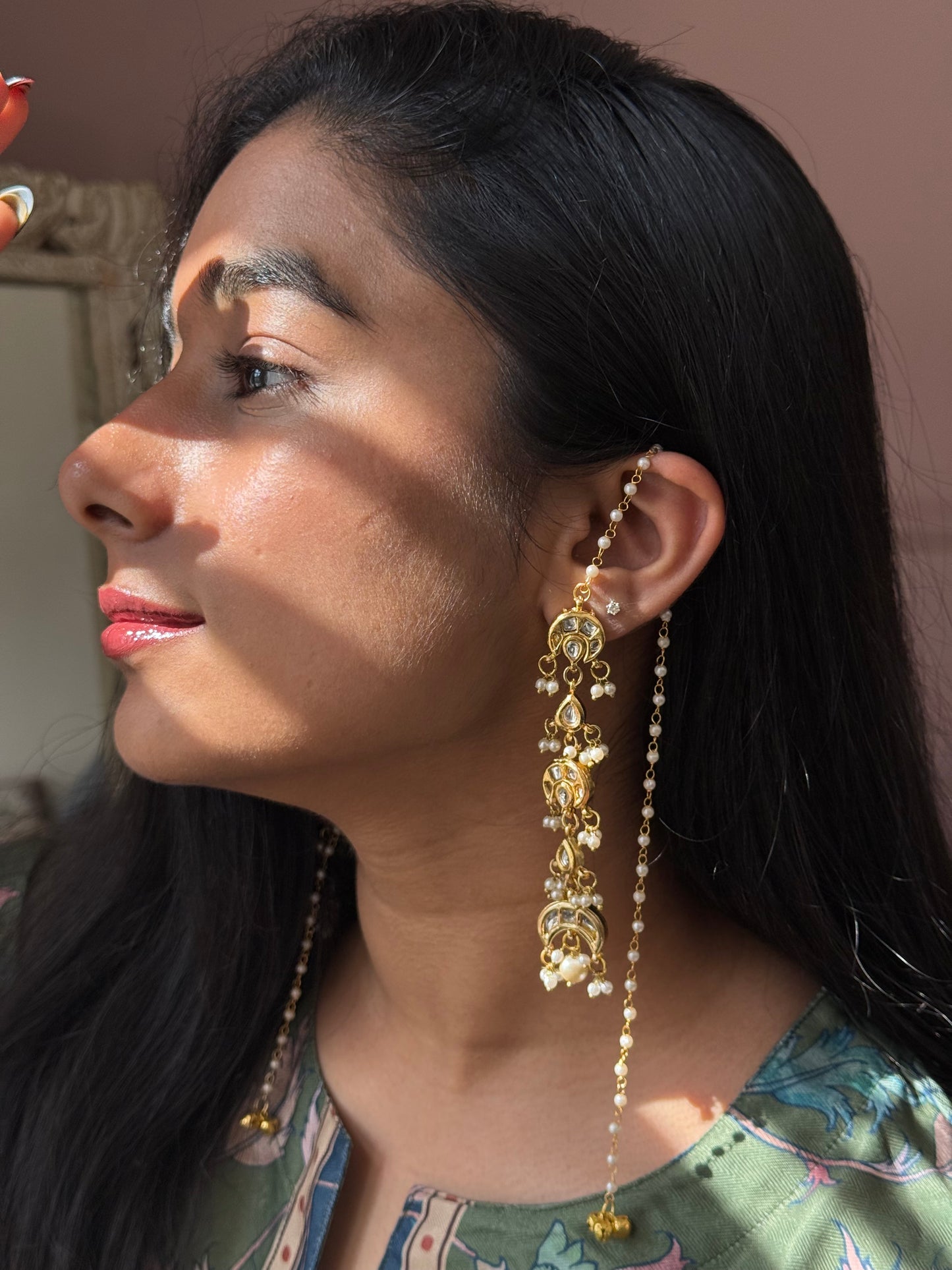 Chaand Long Peal Earring