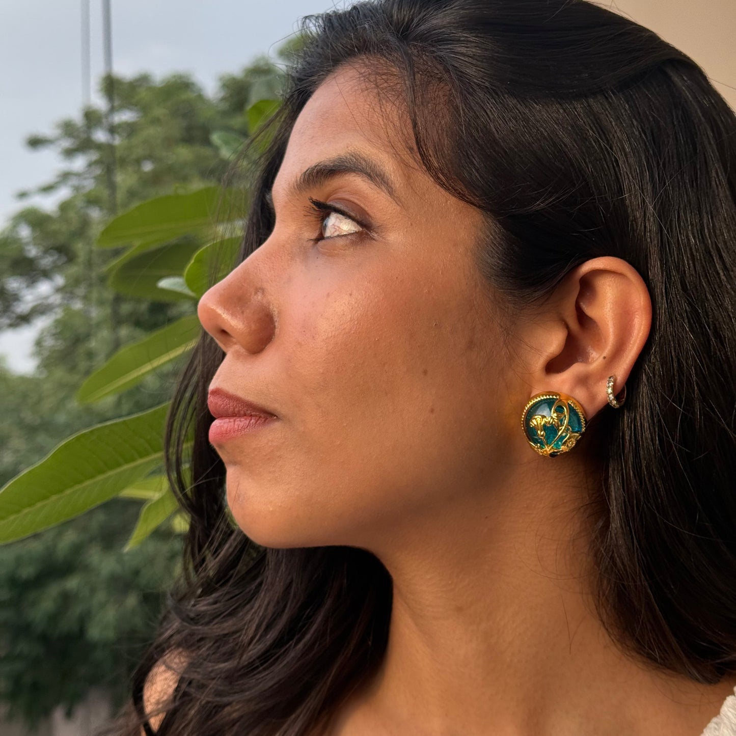 Golden Giggle Alloy Gem Studs