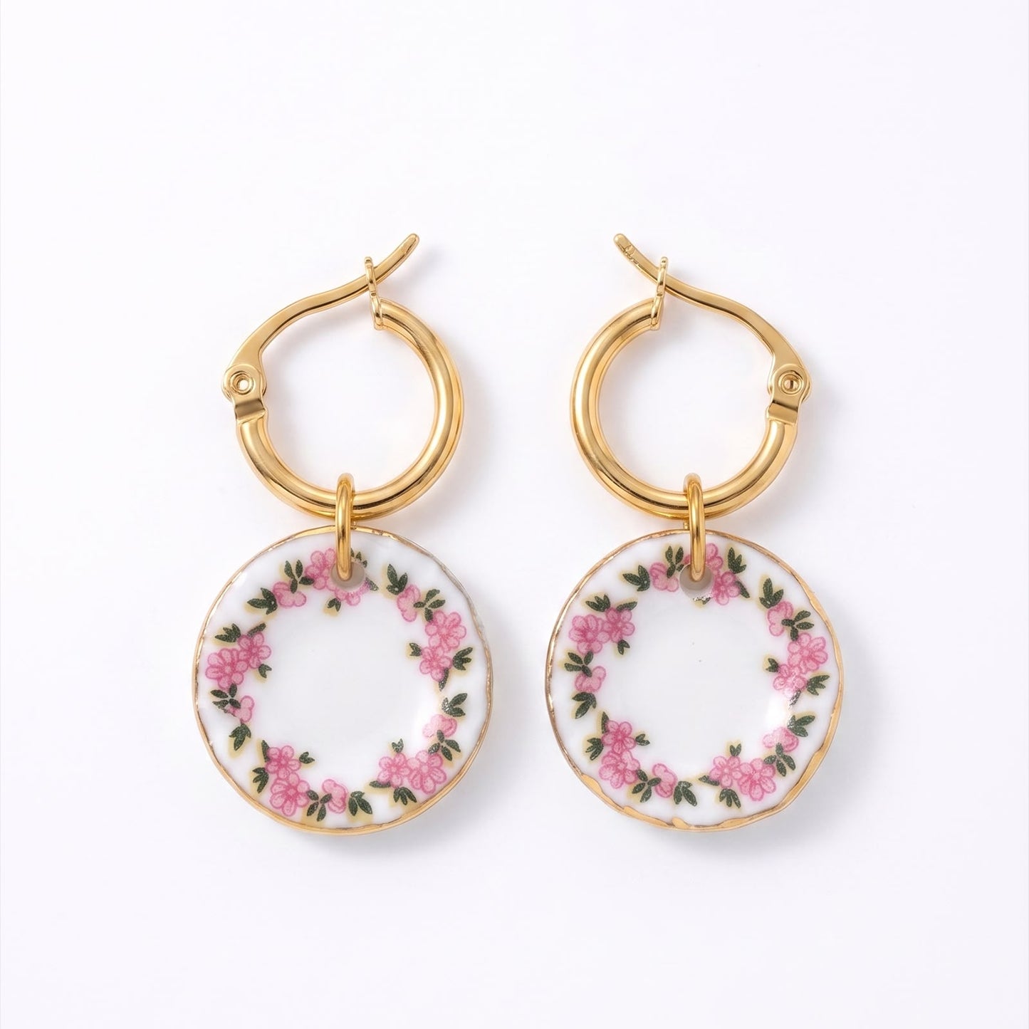 Floral Porcelain Hoop Earrings
