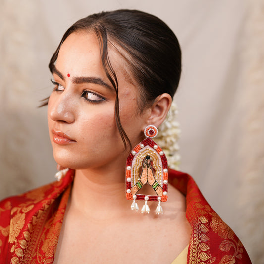 Khamma Ghani Red Handmade Beaded Earrings