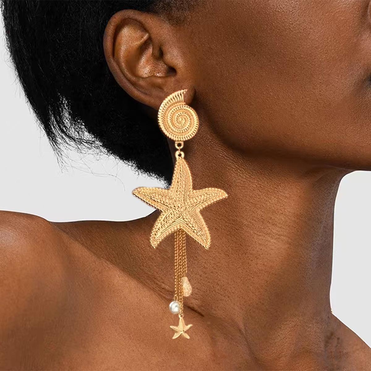 Star Fish Shell Drop Earrings