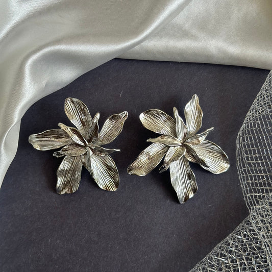 Romania Statement Flower Silver Earring