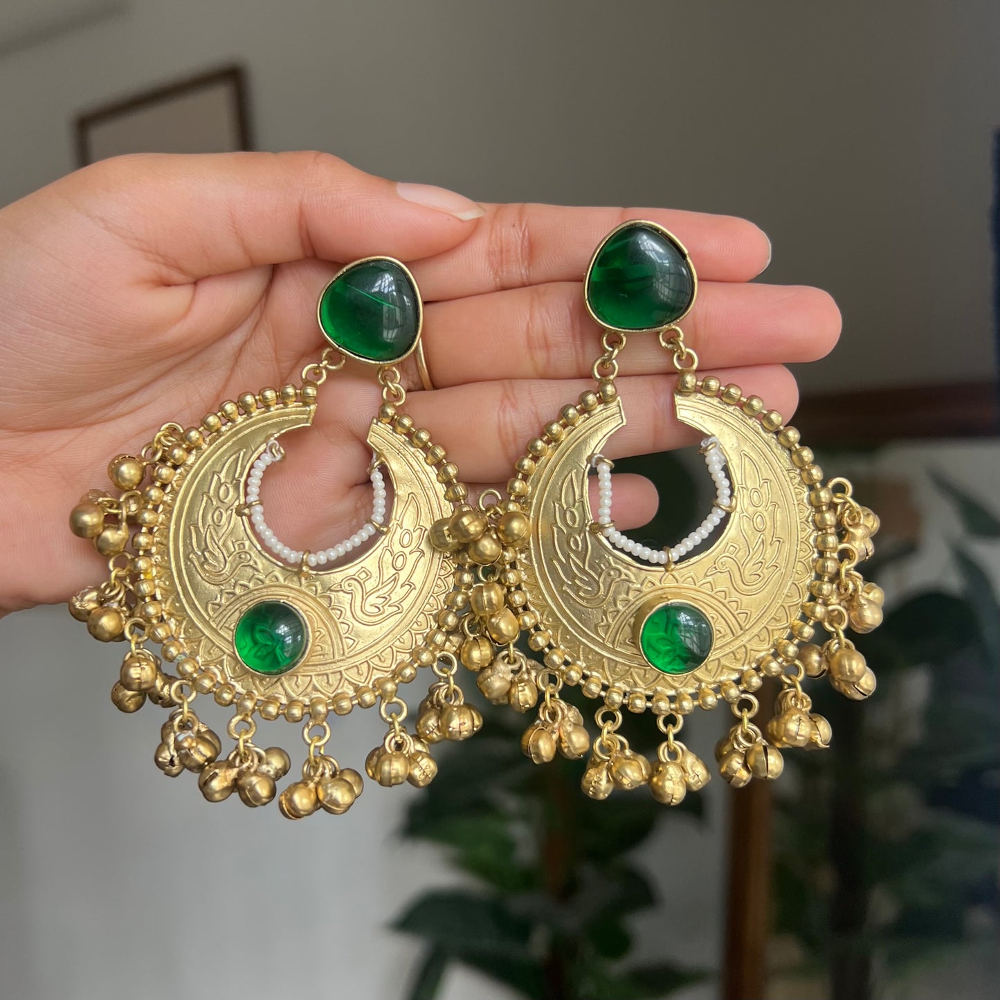 Emerald Chandrika Gold Earrings