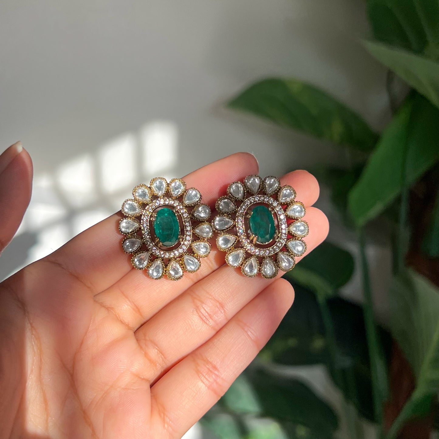 Mumtaz Emerald Handcrafted Brass Studs