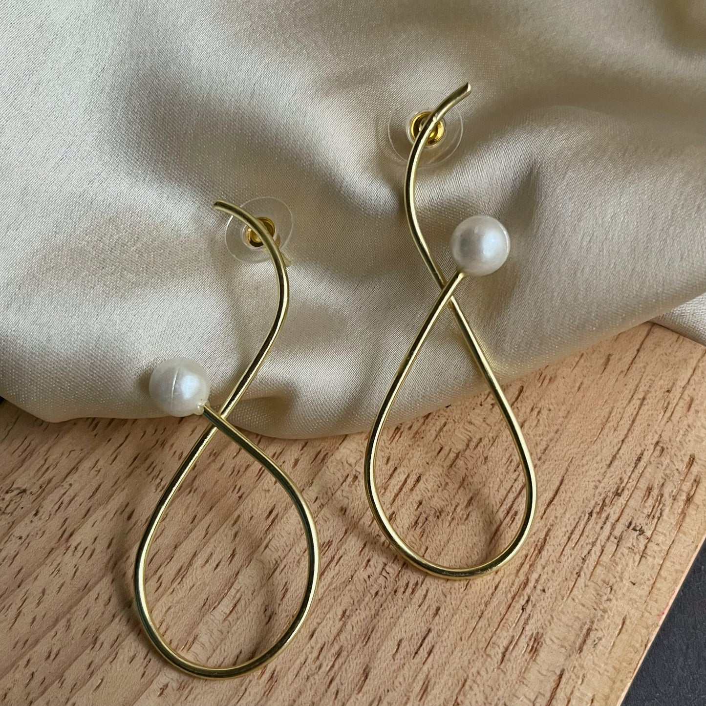 Infinity Pearl Handmade Brass Earrings
