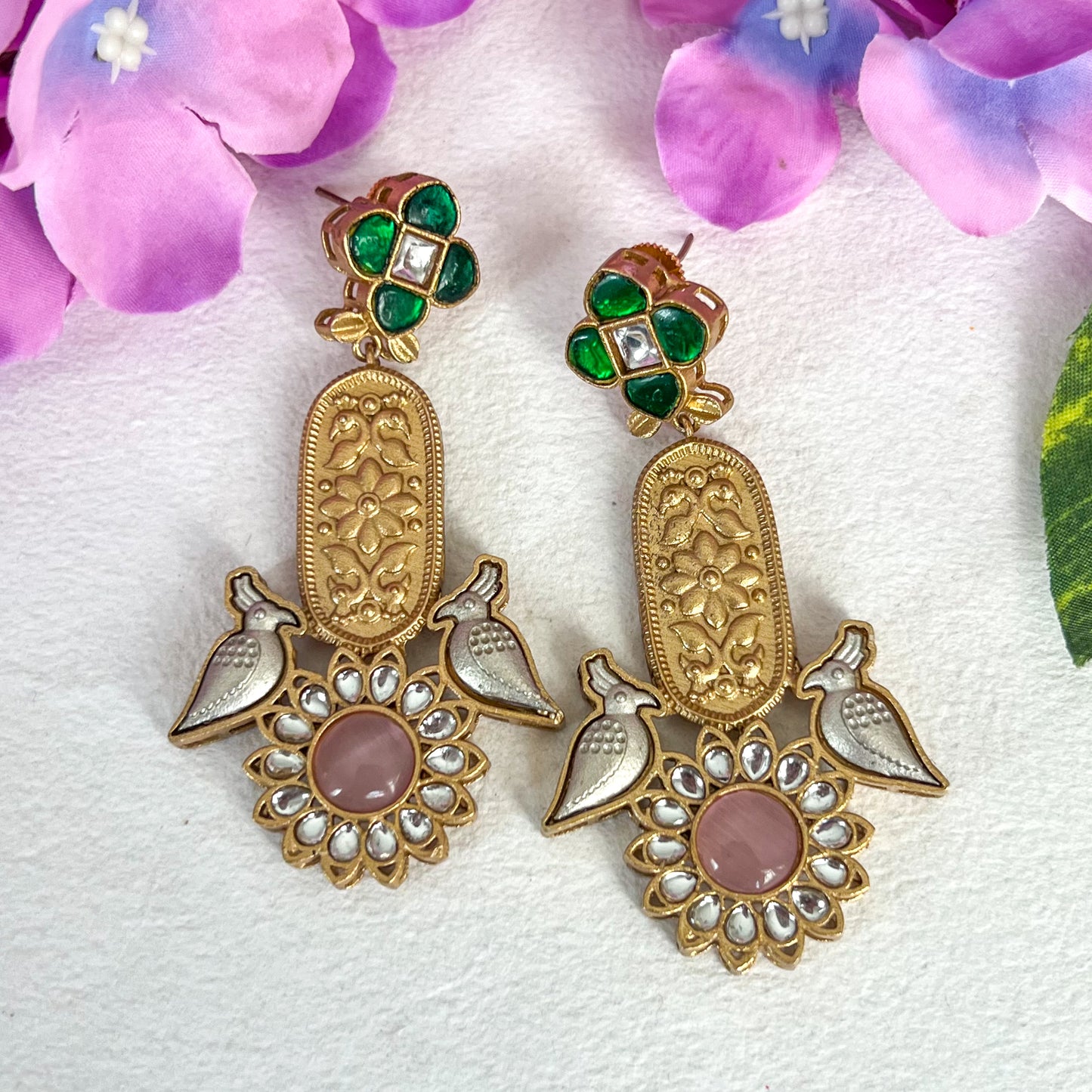 Meher Jadau Bird Motif Earrings