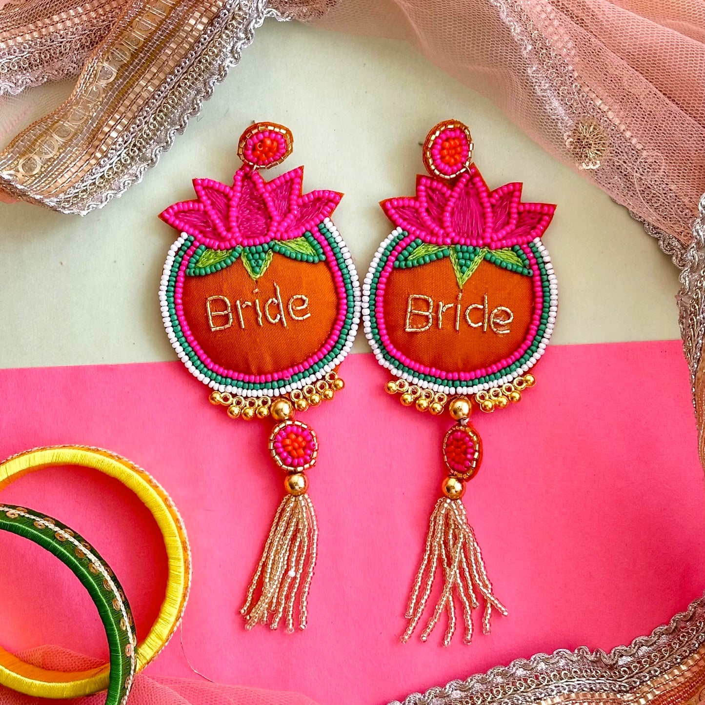 Bride Handmade Beaded Earring With Tassels