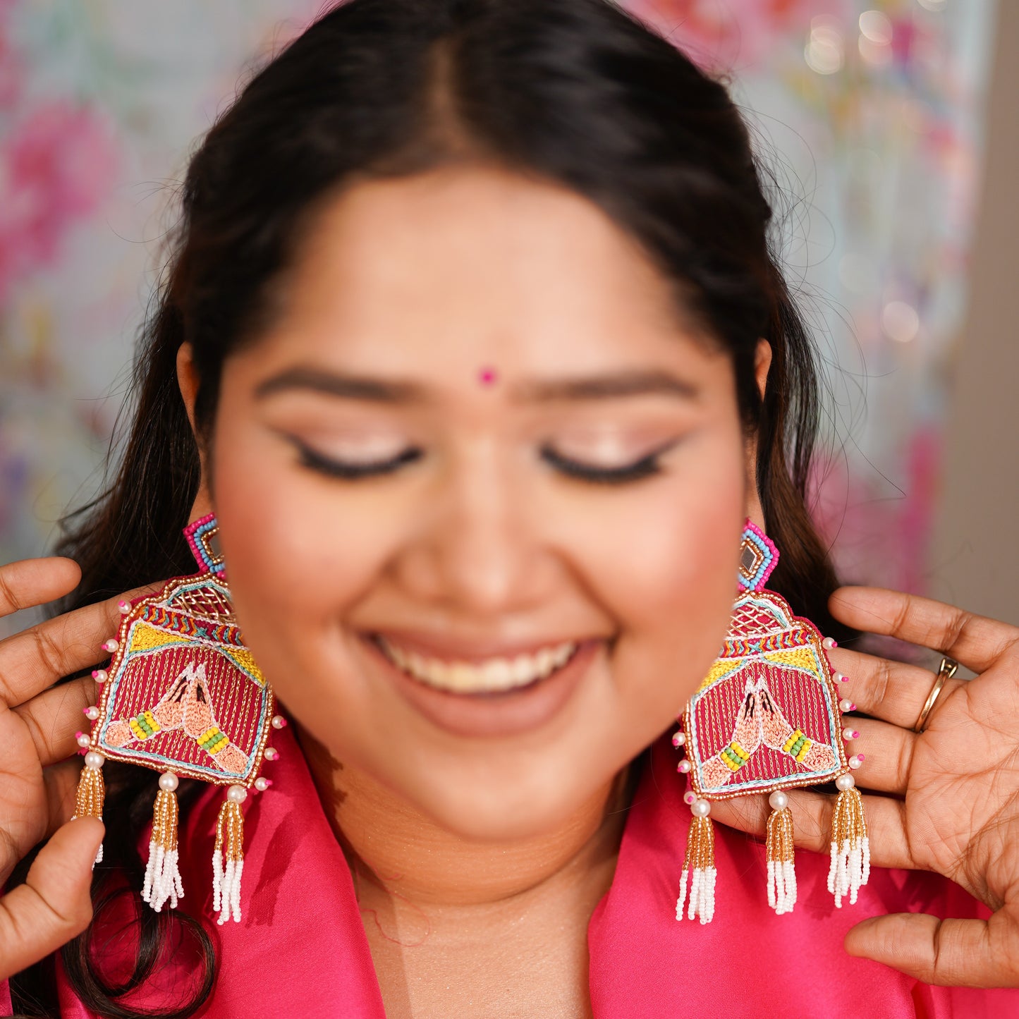 Barati Pink Handmade Beaded Earrings