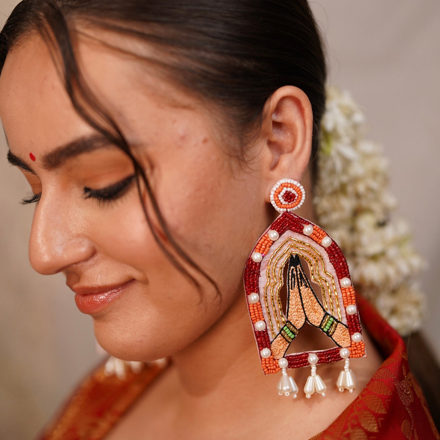 Khamma Ghani Red Handmade Beaded Earrings