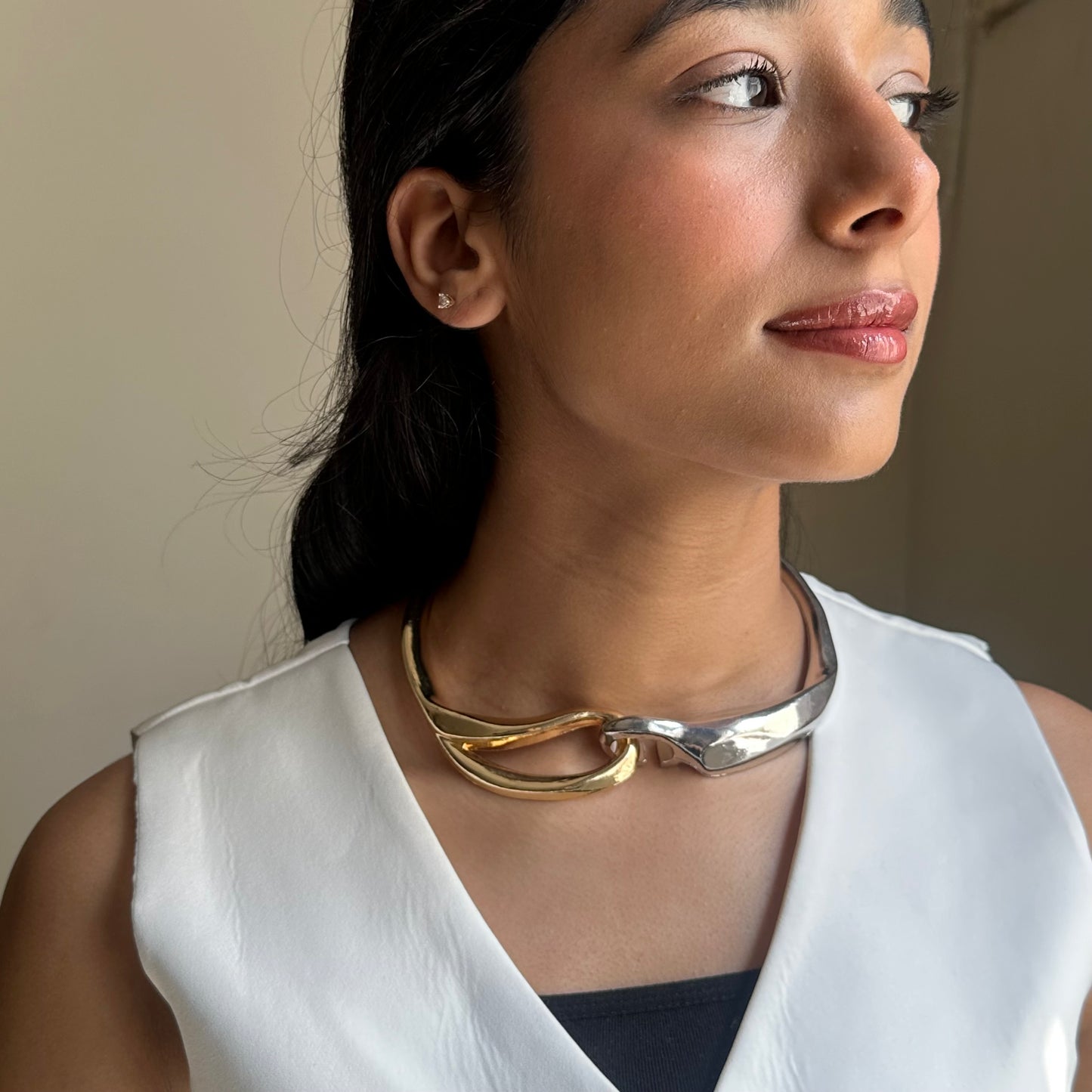 Lock Metal Necklace Dual Tone