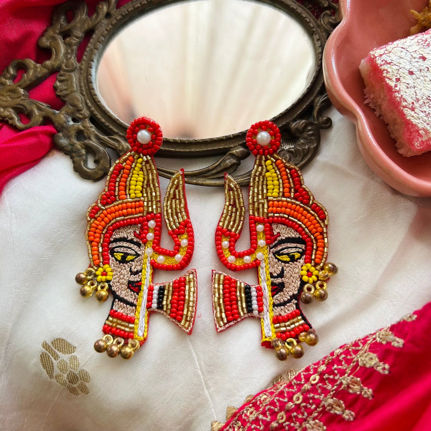 Aadya Durga Red Handmade Beaded Earrings