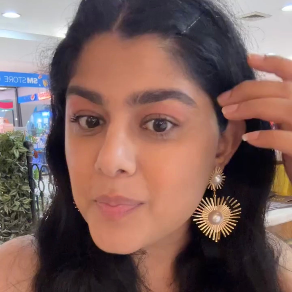 Gold Pearl Heart Earrings