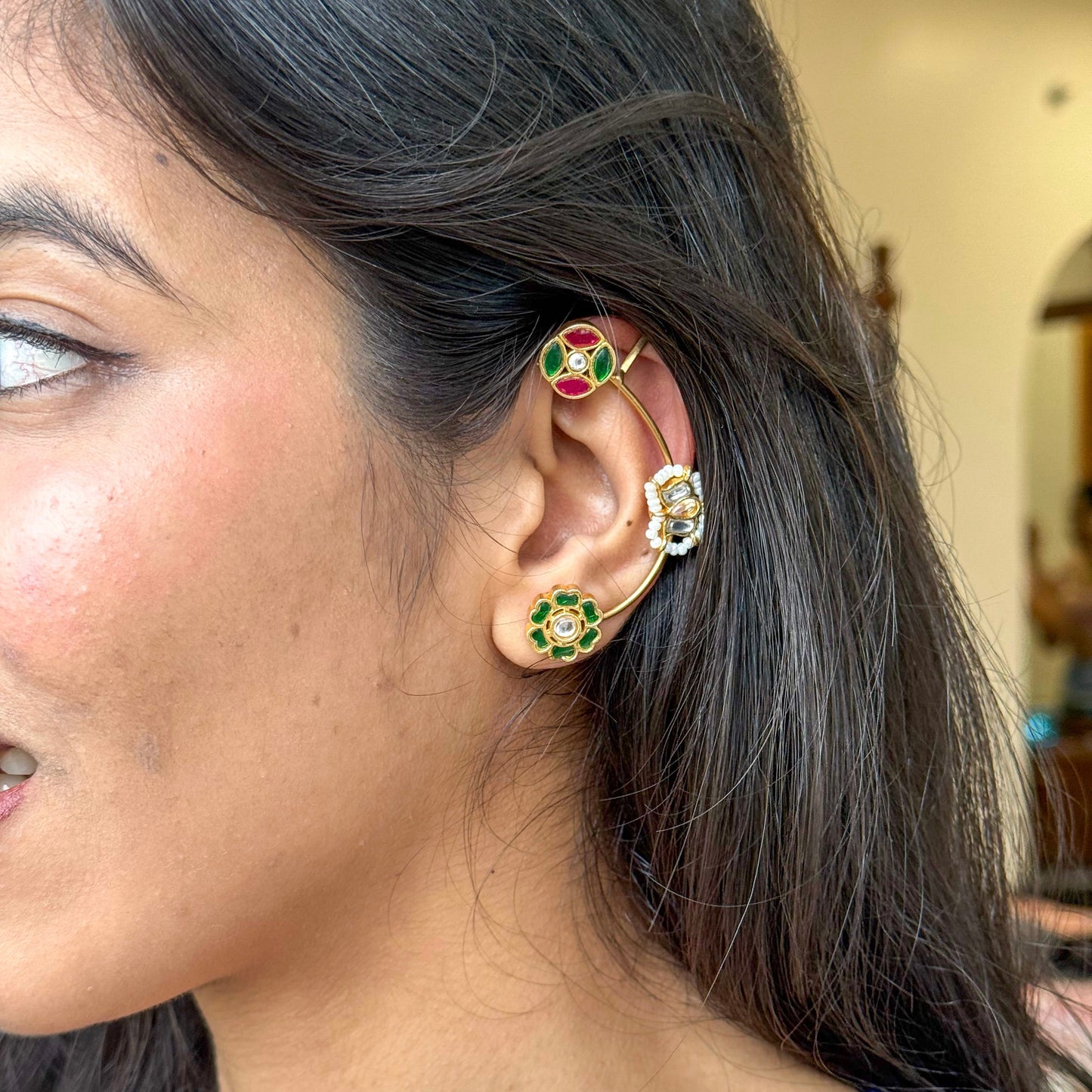 Phoolkari Kundan Ear Cuffs