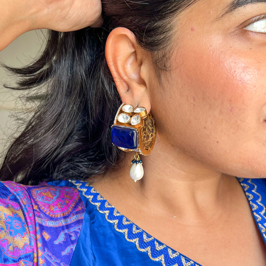 Rajwada Kundan Handcrafted Pearl Drop Earrings