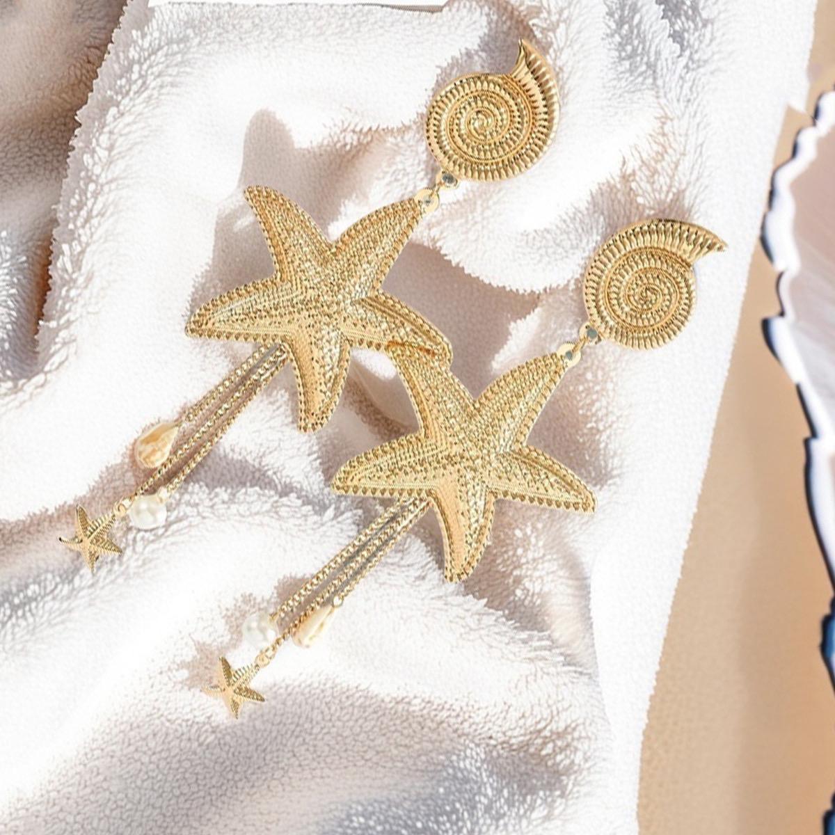 Star Fish Shell Drop Earrings