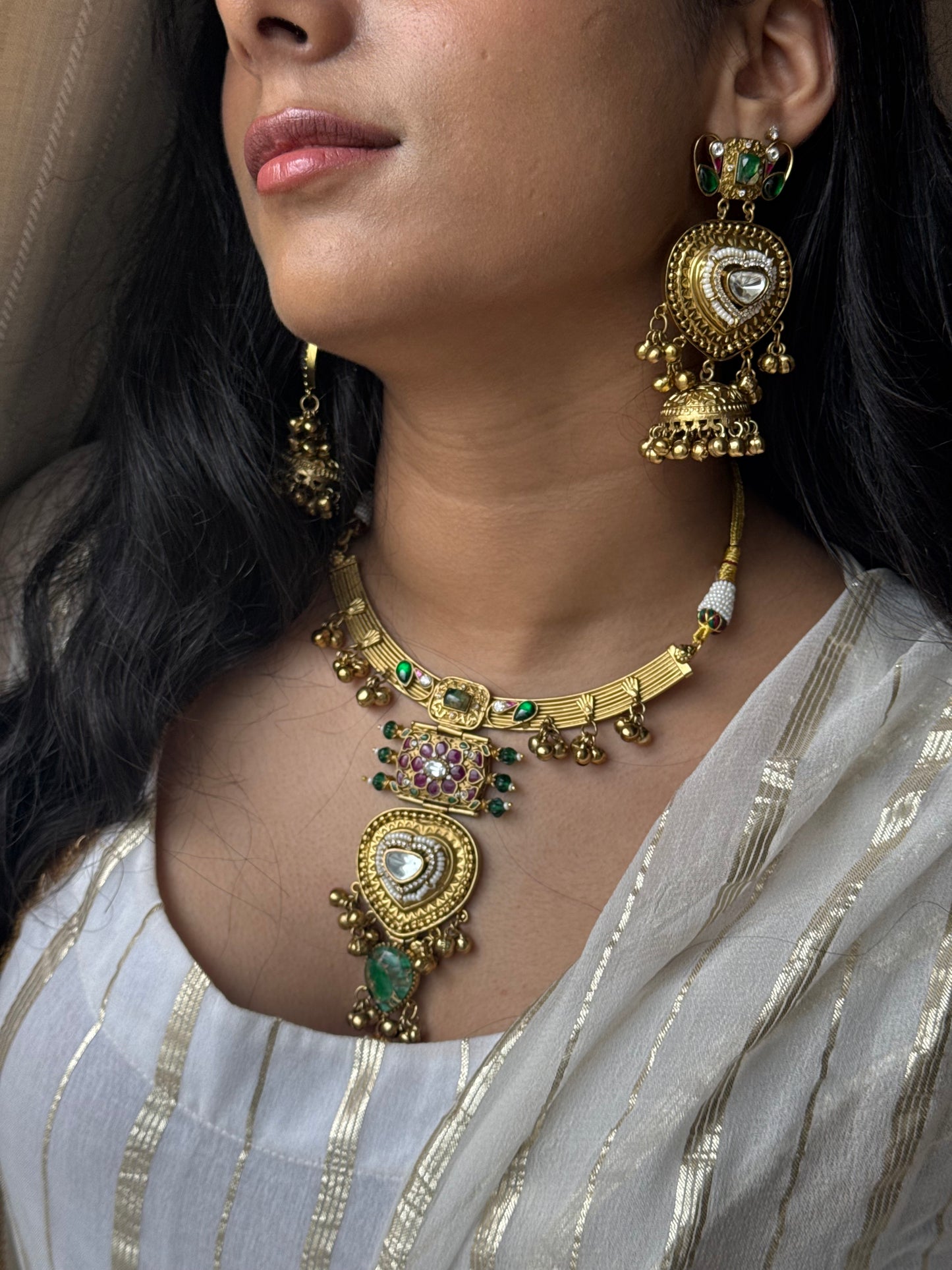 Dilbara Multicolour Brass Necklace Set