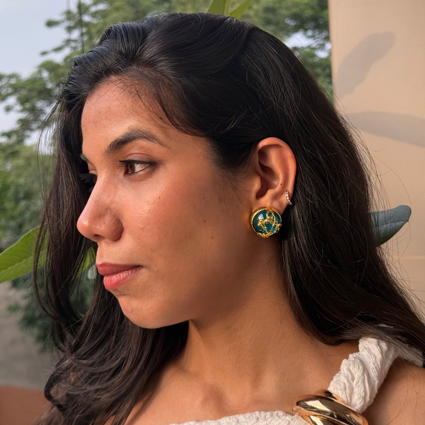 Golden Giggle Alloy Gem Studs