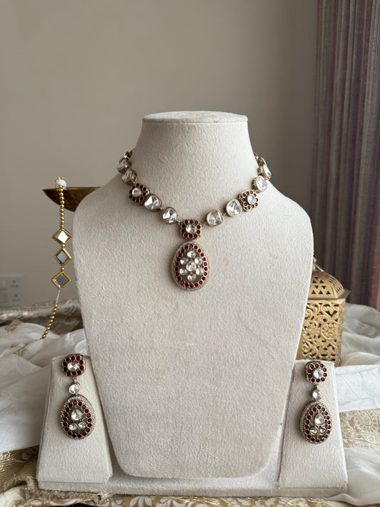 Rajwada Ruby Kundan Necklace Set