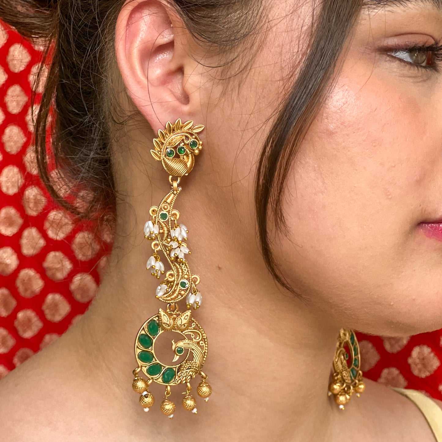 Rasika Green Temple Earrings
