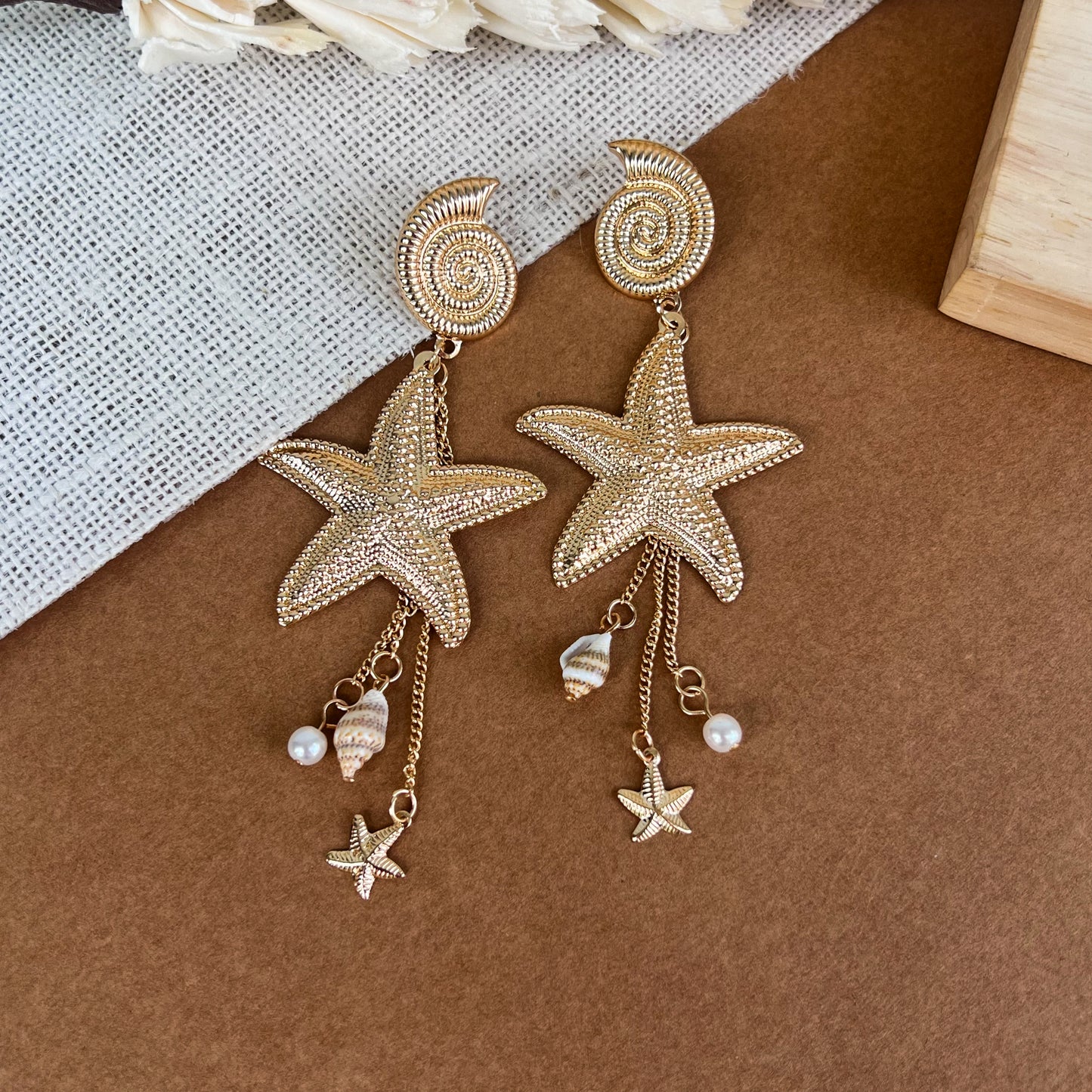 Star Fish Shell Drop Earrings