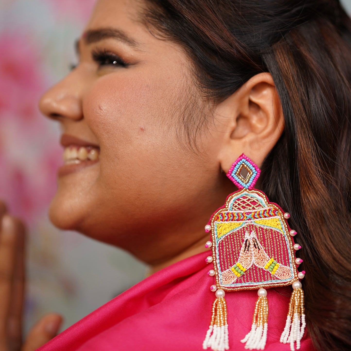Barati Pink Handmade Beaded Earrings