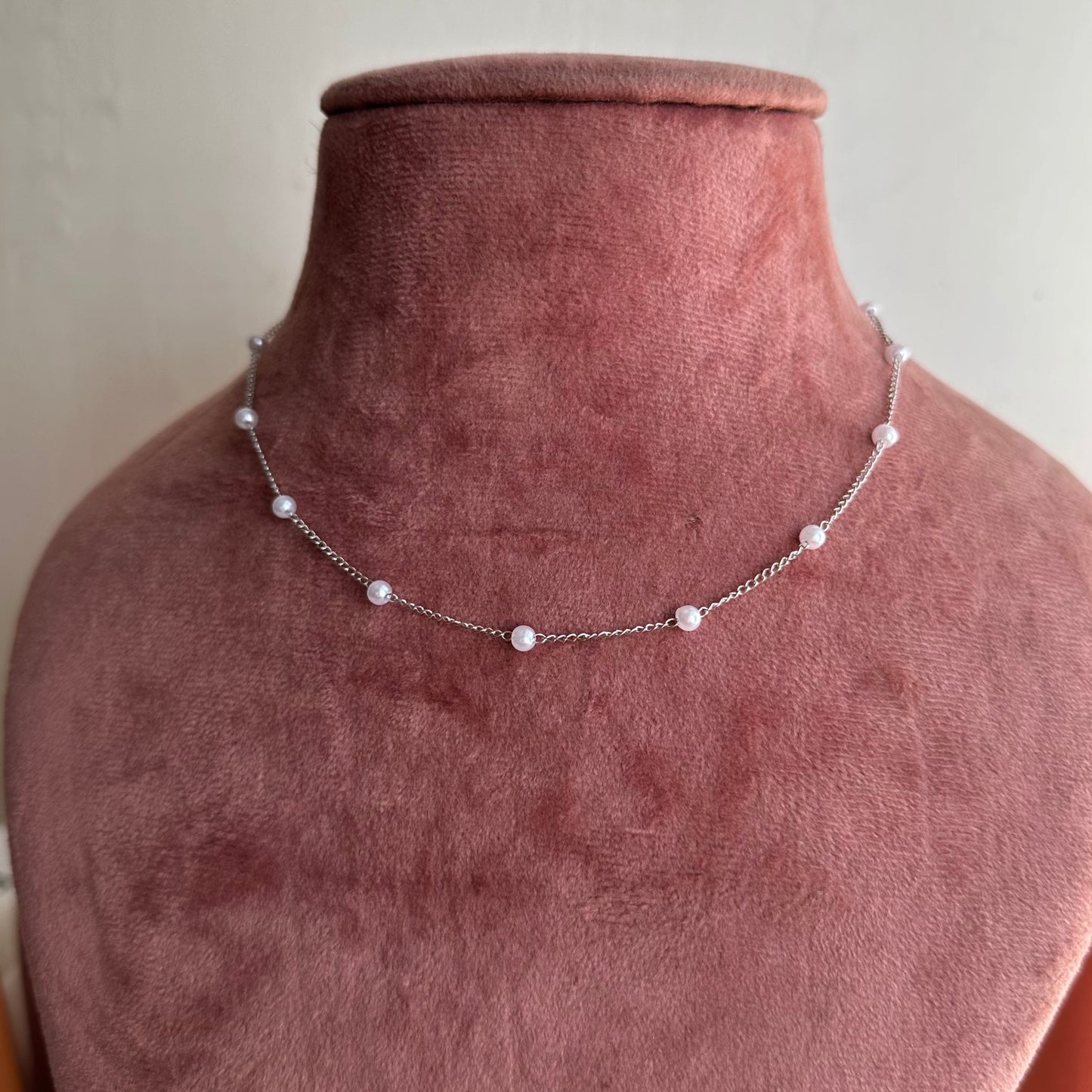 Pearl Thin Silver Chain Necklace