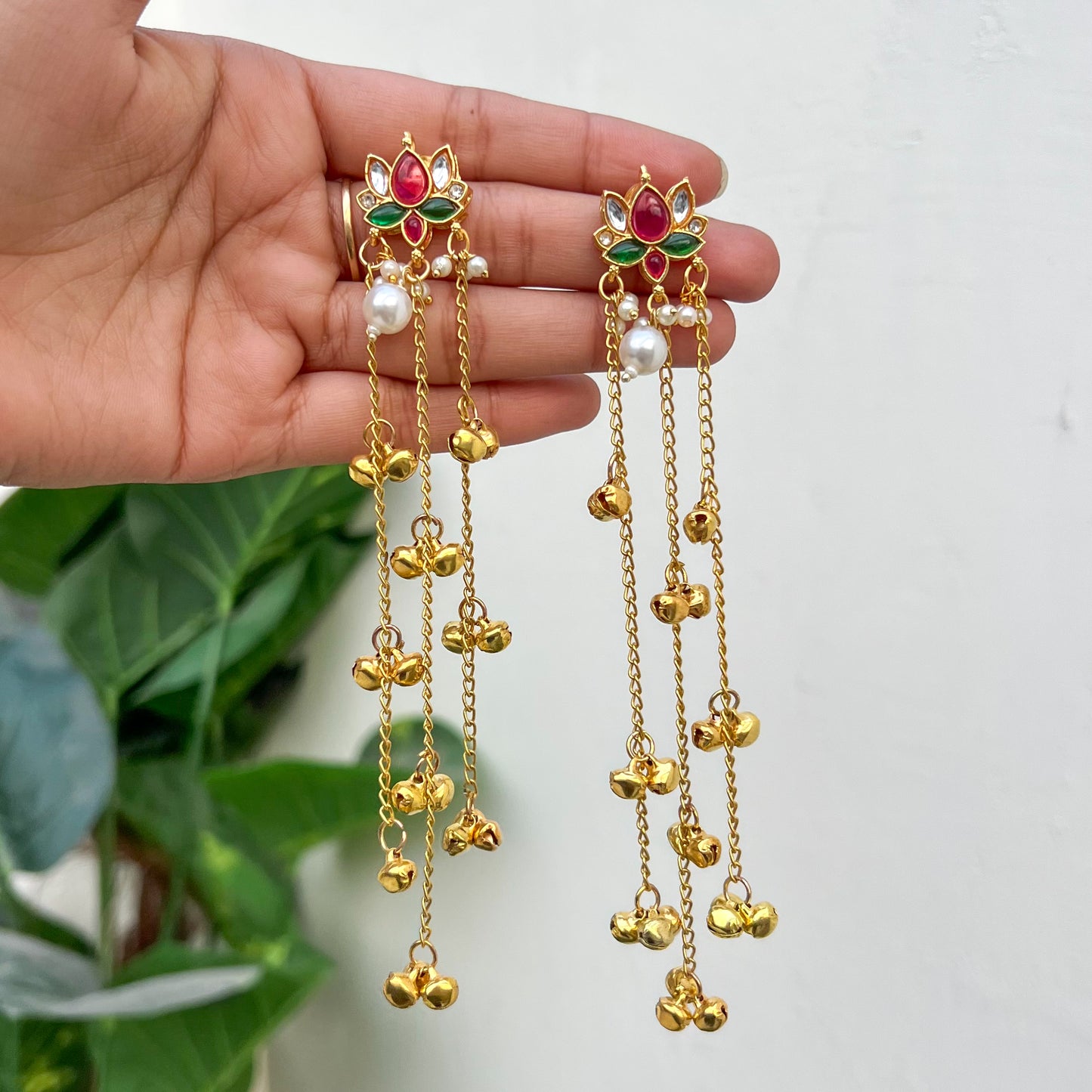 Lotus Cascade Kundan Earrings