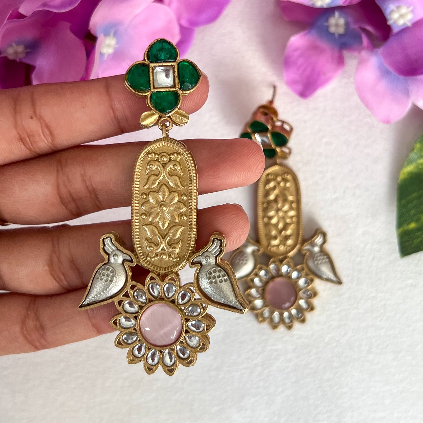 Meher Jadau Bird Motif Earrings