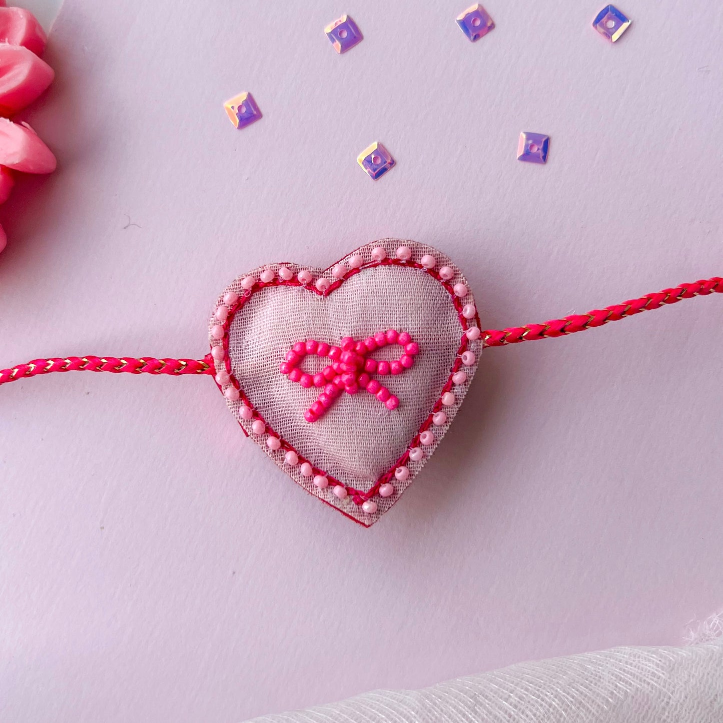 Pink Bow Heart Handcrafted Rakhi