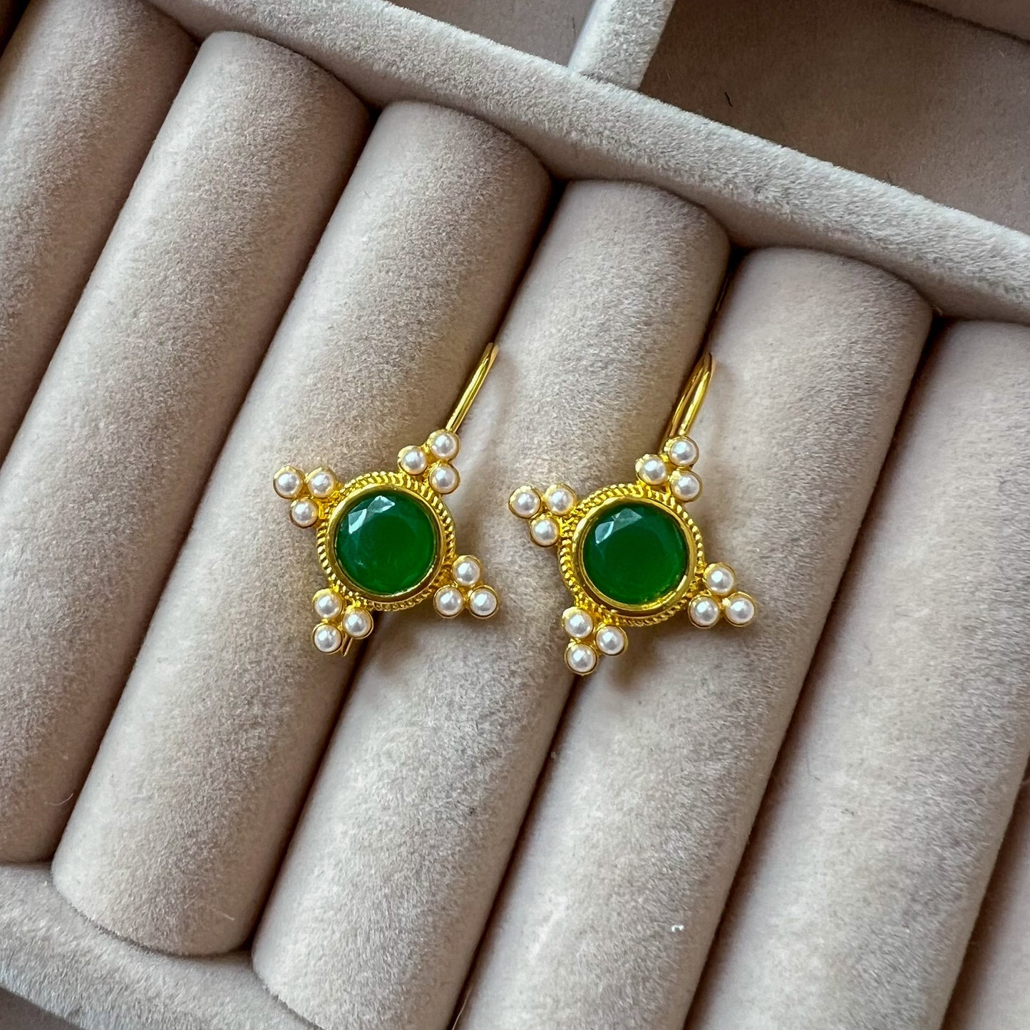 Emerald Pearl Drop Earrings