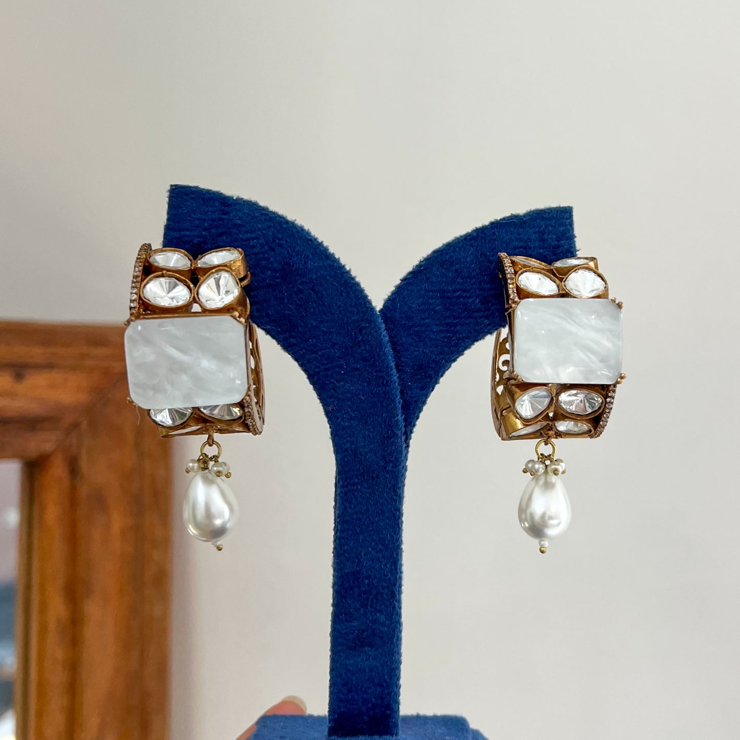 Rajwada Kundan Handcrafted Pearl Drop Earrings