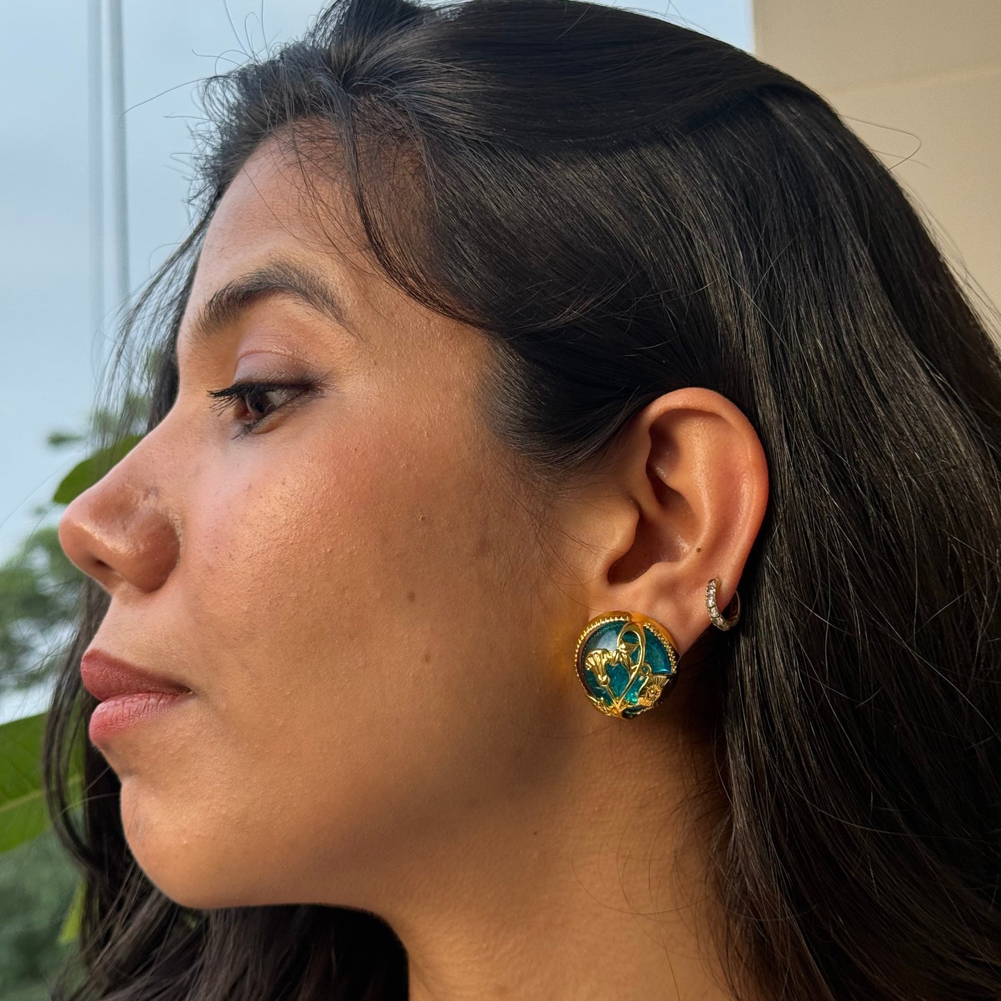 Golden Giggle Alloy Gem Studs