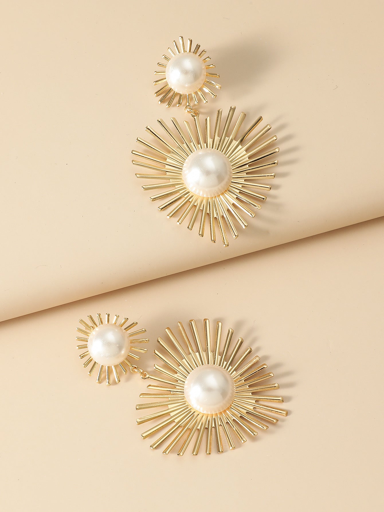 Gold Pearl Heart Earrings