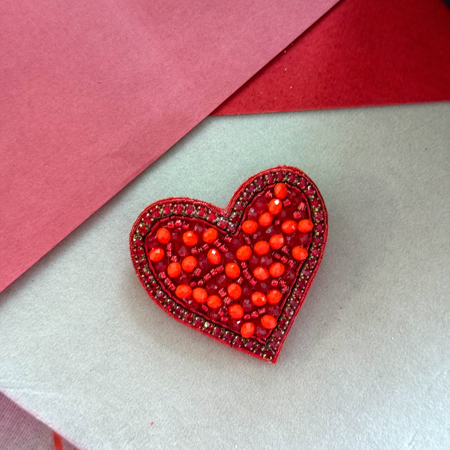 Love Heart Handmade Beaded Brooch