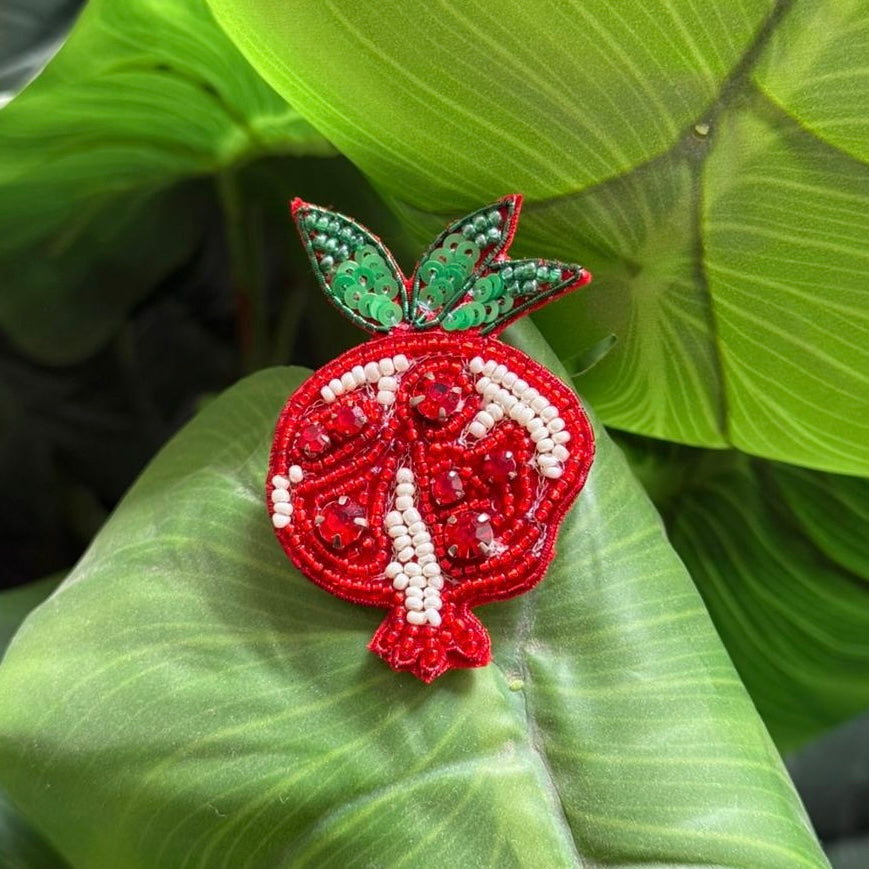 Pomegranate Handmade Beaded Brooch